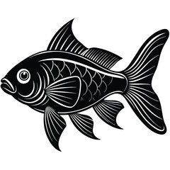 Isolated Monochrome Koi Fish Swimming Elegantly, Detailed Scales, Fins, and Tail