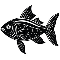 Black & White Fish with Detailed Fins and Scales Pattern Elegant Aquatic Creature