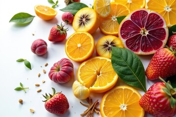 Naklejka premium Assortment of dried fruits & herbs, against pure white , nutrition, food