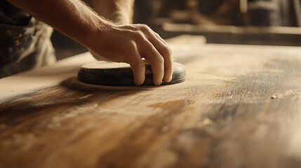 Carpenter Sanding a Wooden Surface