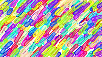 abstract illustration consisting of colorful oval shapes with a pattern of dots inside, arranged diagonally and overlapping.