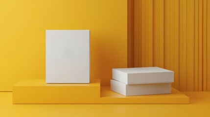 White Product Mockup on Yellow Platforms
