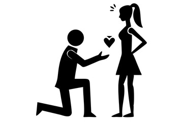 Man Proposing Silhouette, Romantic Proposal Gesture Drawing, Engagement Pose Illustration, Cut Out