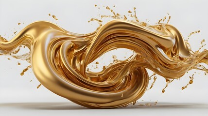 Luxury golden fluid dripping, close-up shot, high detail, 3D illustration, oil or cosmetic serum texture, soft lighting, pure white backdrop,Generative Ai
