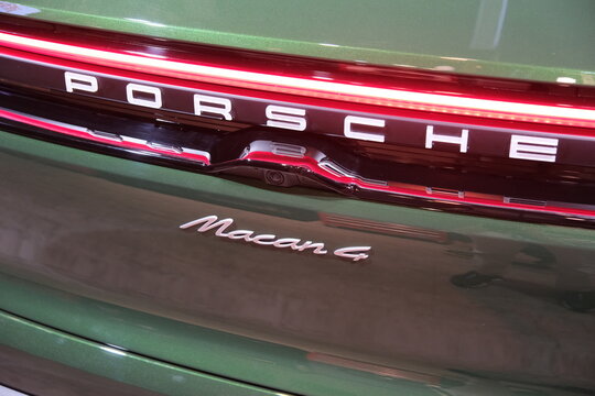 Shanghai,China-April 26th 2025: Porsche Macan 4 car brand logo