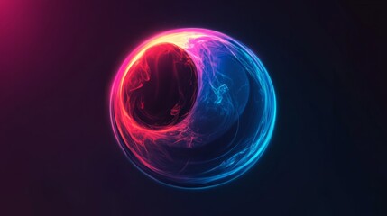 Abstract Glowing Sphere with Red and Blue Particles
