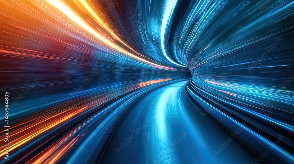 Poster dynamic speed light and starburst tunnel effect in abstract motion, a concept for technology, with b