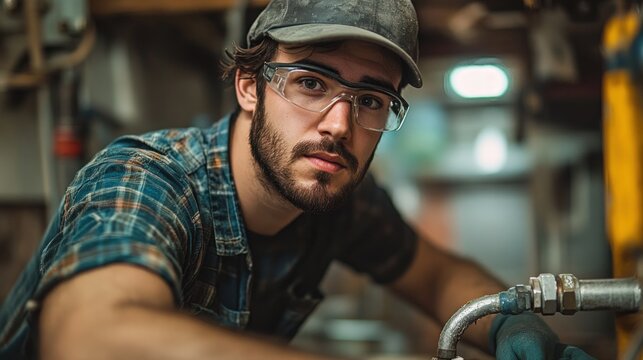 Focused young worker in workshop