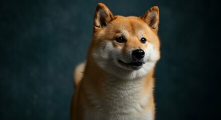 Adorable Shiba Inu Dog Portrait Red Fur Studio Shot Canine Pet