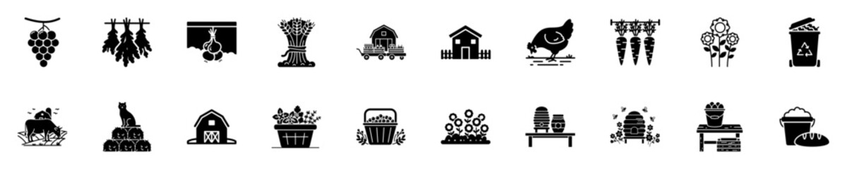 Farming Icon Pack - Basket of Fresh Herbs, Beehive, Vegetables, Animals & More © Vector Alchemy 