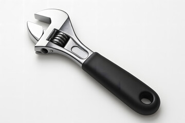 Adjustable wrench: A close-up shot of a sleek, chrome adjustable wrench, showcasing its detailed design and functional beauty. A perfect emblem of mechanics and home improvement.