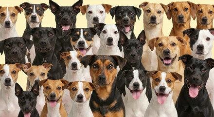 Diverse Group of Happy Dogs Posing Together Multi Breed Canine Portraits Studio Shot
