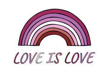 Colorful rainbow shape Lesbian pride flag Happy pride day LGBTQIA community Pride Month Vector hand drawn doodle for posters, stickers, logo, cards