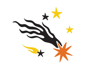 falling star abstract poster hand drawn. mystery comet art print vintage retro boho art. Colorful cosmic magic art icon © Yanka