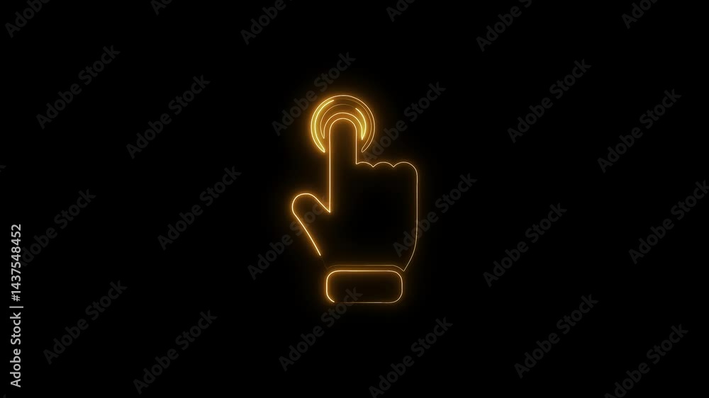 Aufkleber golden neon finger tapping icon on black background touchscreen technology concept illustration of s