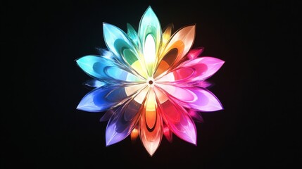 Vibrant Rainbow Flower Mandala Abstract Digital Art