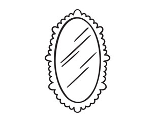 framed oval old mirror icon doodle hand drawn. Outline vintage oval mirror line drawing clipart symbol