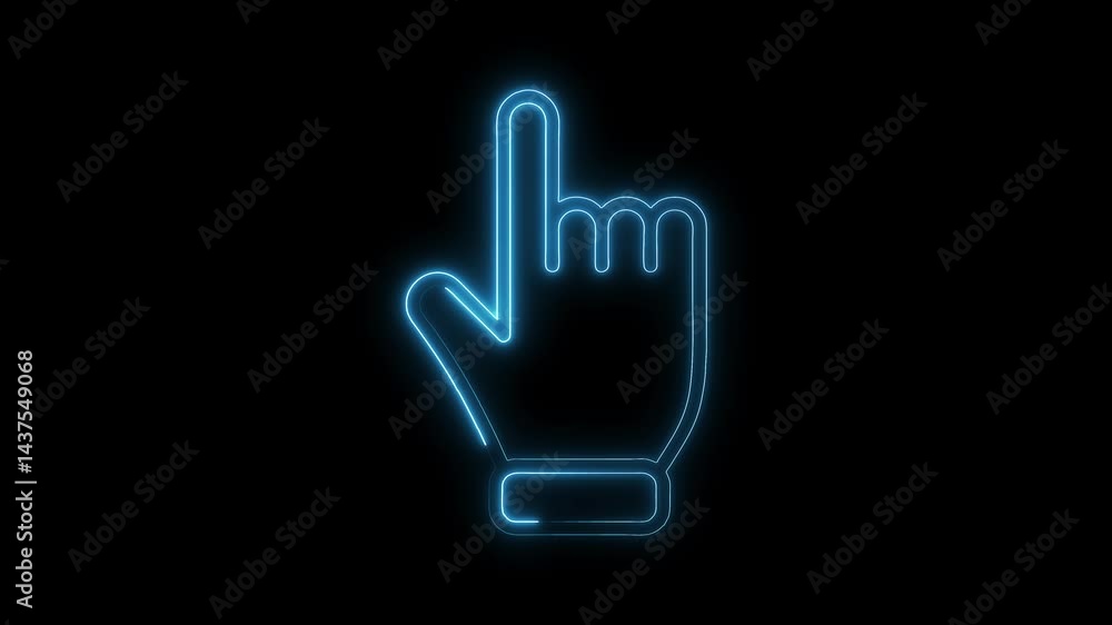 Poster neon hand cursor animation on black background digital pointing gesture