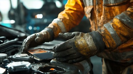 Workers repairing machinery close up industrial setting maintenance process hands working