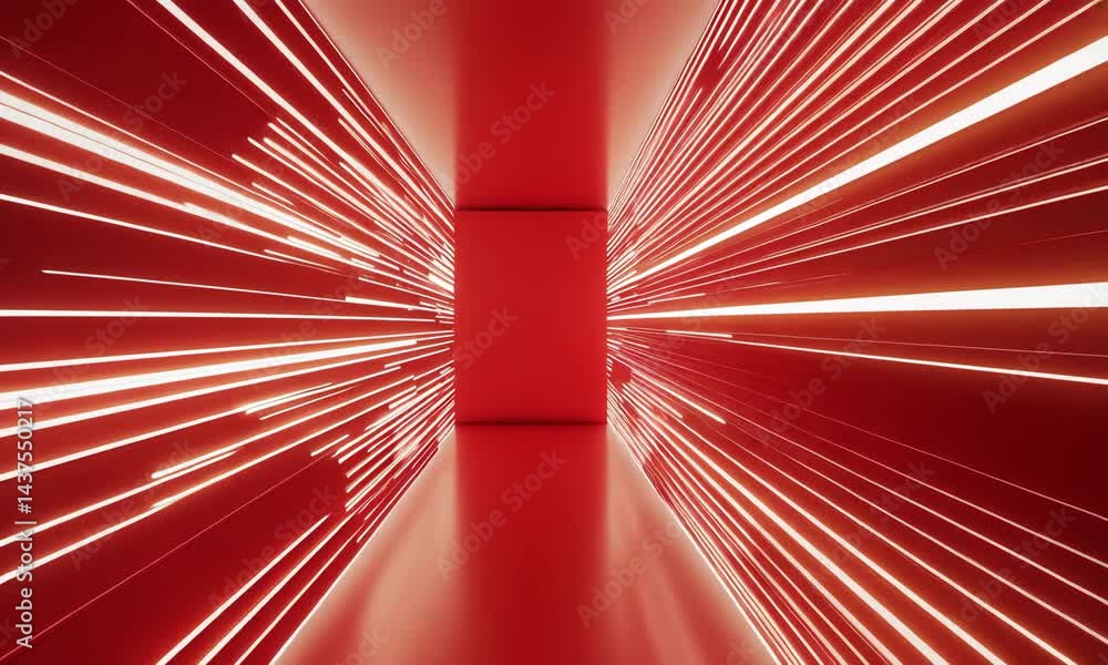 Poster futuristic red corridor with luminous lines creating a sense of speed and technological advancement