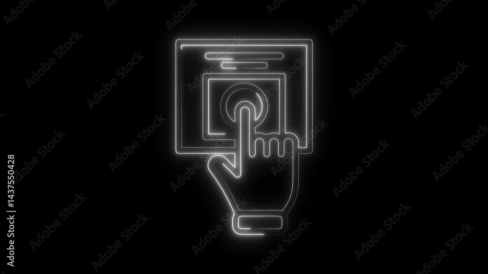 Aufkleber neon hand pushing button interface touchscreen activation modern technology digital access control f