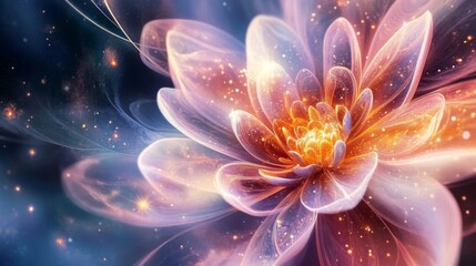 Glowing Pink and Orange Fantasy Flower with Sparkling Petals