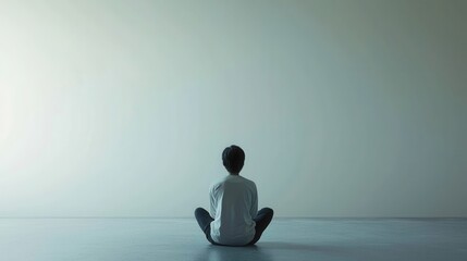 Obraz premium minimalist concept of loneliness, single person in wide empty space, muted tones, emotional atmosphere