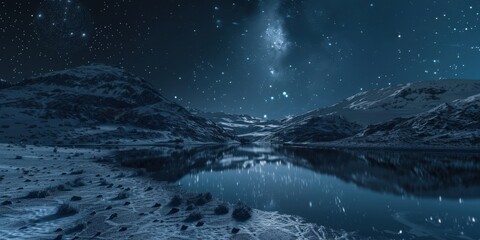 Fototapeta premium Captivating Lunar Landscape with Serene Lake Reflections