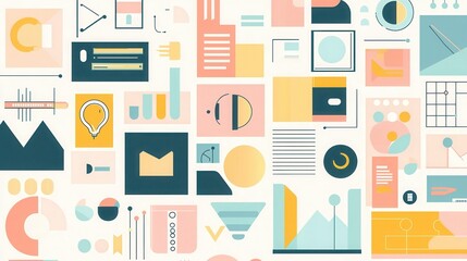 modern business icons, minimalist flat design, clean lines, pastel color palette, digital vector style