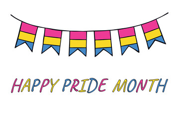 Obraz premium Colorful garland Pansexual pride flag Happy pride day LGBTQIA community Pride Month Vector hand drawn doodle for posters, stickers, logo, cards