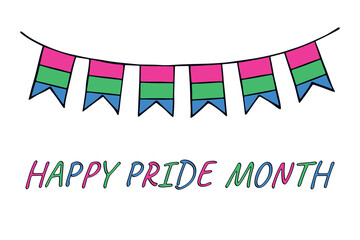 Obraz premium Colorful garland Polysexual pride flag Happy pride day LGBTQIA community Pride Month Vector hand drawn doodle for posters, stickers, logo, cards