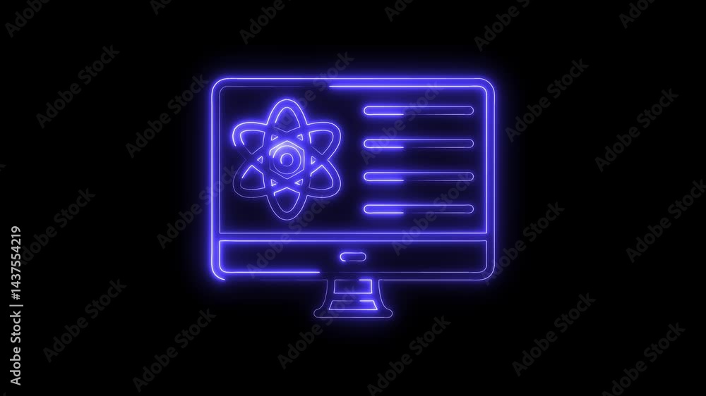 Aufkleber glowing neon computer displaying atomic structure data on black background