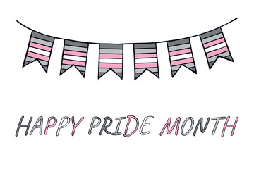 Obraz premium Colorful garland Demigirl pride flag Happy pride day LGBTQIA community Pride Month Vector hand drawn doodle for posters, stickers, logo, cards