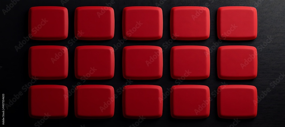 Poster modern abstract composition featuring red rounded squares against a minimal sleek black background w