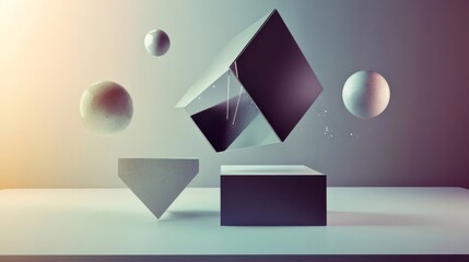 Abstract 3D Render of Floating Geometric Shapes