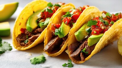 Vibrant Mexican Tacos Filled with Beef, Salsa, and Avocado