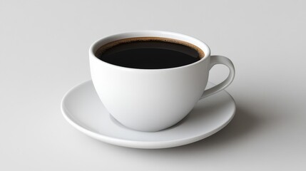 Obraz premium White Cup of Black Coffee on Saucer, Minimalist Setting