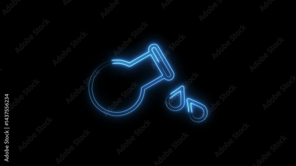 Aufkleber neon laboratory flask and dropping liquid animation science concept on black background technology f
