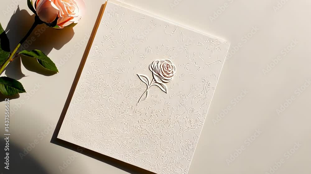 Poster artistic paper relief of a rose with delicate textures highlighted by soft sunlight in an elegant se