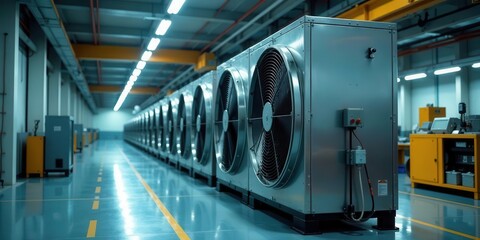 Fototapeta premium Industrial Facility Cooling System with Multiple Large Ventilation Units in a Row