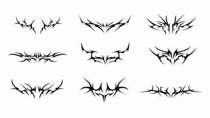 Obraz premium Collection of neo tribal symmetrical shapes isolated on white. Ideal for tattoo art, streetwear. Editable tribal vector template elements