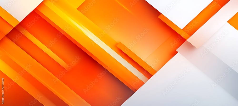 Poster energetic orange lines sweeping across a soft white background with geometric shapes for a dynamic m