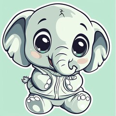 Fototapeta premium Adorable Cartoon Elephant Character with Charming Eyes on Mint Green Backdrop