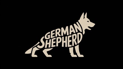 Obraz premium Graphic design illustration featuring the silhouette of a German Shepherd dog in a classic alert stance, with pointed ears. The body shape is formed by the word 