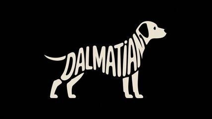 Fototapeta premium Graphic design illustration featuring the silhouette of a Dalmatian dog, known for its spots. The sleek, athletic body shape is formed by the word 