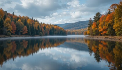 Fototapeta premium autumn landscape with lake