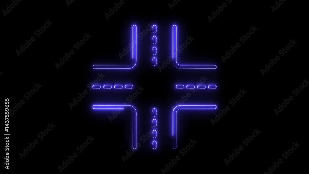 Poster glowing neon intersection animation on dark background for technological and futuristic projects