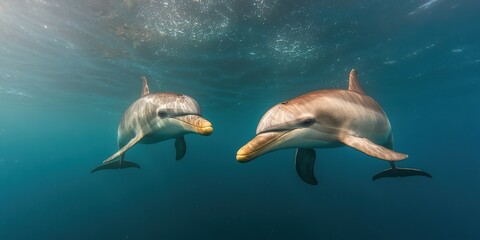 Dolphins swimming freely in a protected marine conservation area : ocean stewardship theme
