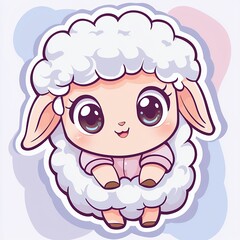 Obraz premium Whimsical Illustration: A Charming Lamb Character with Big Eyes in Pastel Palette