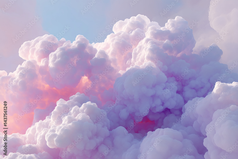 Poster soft pink and purple cloudscape, creating a dreamy and ethereal atmosphere, symbolizing serenity, pe